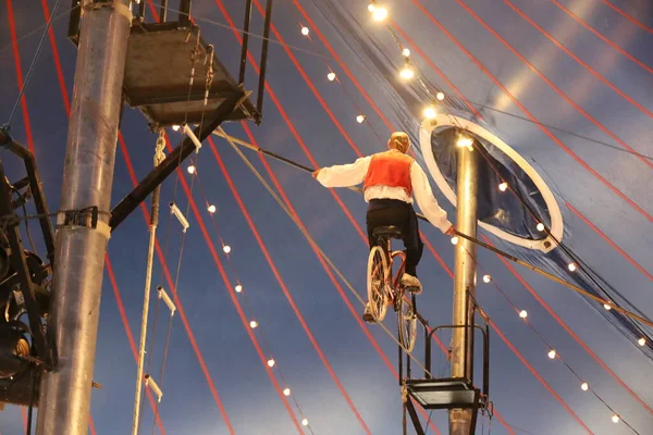 stock image 8-10-2022: Redwood city, California: Zoppe circus in Redwood city California, aerial bicyclists