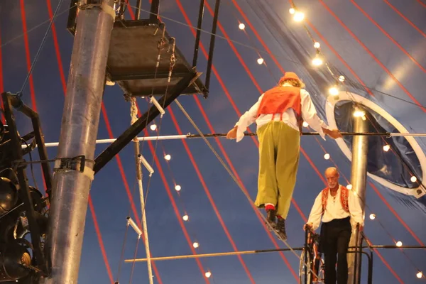 stock image 8-10-2022: Redwood city, California: Zoppe circus in Redwood city California, aerial bicyclists