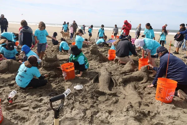 10-15-2022: San Francisco, California: San Francisco 'da SandKastle turnuvası. Takımlar halinde kum heykeli yapan insanlar