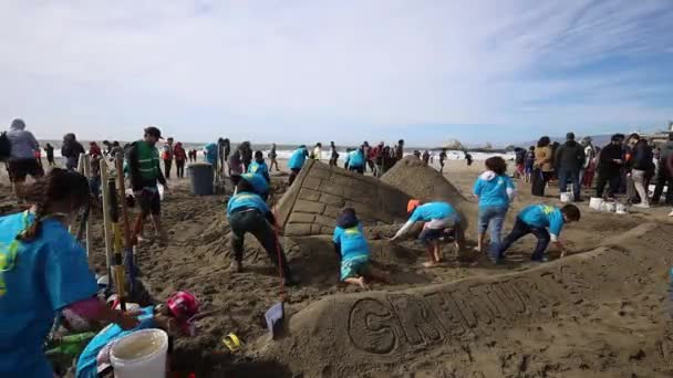 Październik 2022 San Francisco California Turniej Sandkastle Grupy Ludzi Rywalizują — Wideo stockowe