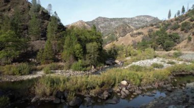 Yosemite Ulusal Parkı 'nın dışındaki Merced Nehri üzerinde uçuyor.