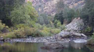 Yosemite Ulusal Parkı 'nın dışındaki Merced Nehri üzerinde uçuyor.