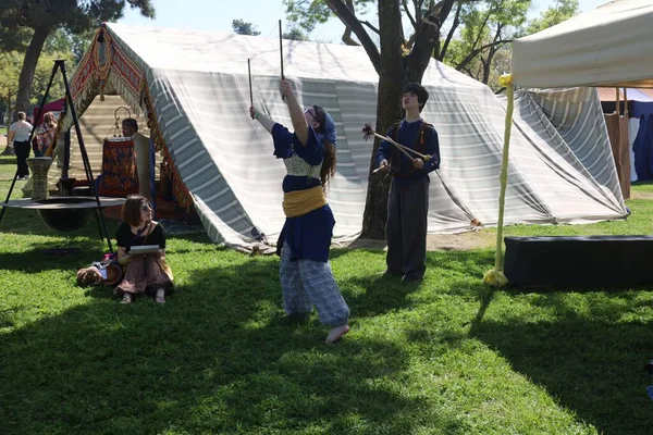 stock image 4-15-2023: Visalia, California: Juggler in period costumes at a Renaissance Faire