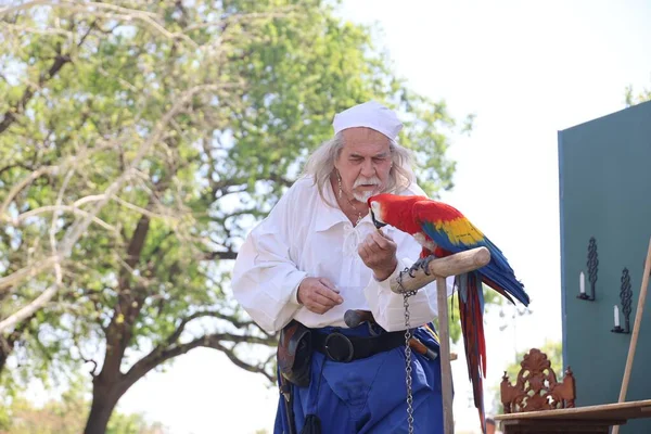 stock image 4-15-2023: Visalia, California: People in period costumes doing a parrot show at a Renaissance Faire