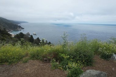 Calfifornia Otoyolu 'ndan rüzgârlı uçurumlar ve Pasifik Okyanusu