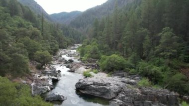 Yuba nehri, Havza Gölü, Eureka Plumas Ormanı, Kaliforniya 'da akıntılar üzerinde uçuyor.