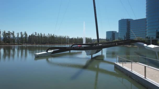 2023 Redwood Shores Califórnia Voando Sobre Catamarã Team Usa Lake — Vídeo de Stock