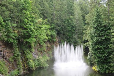 7-5-2025: Victoria, British Columbia, Kanada: Buchart bahçelerinde dans eden çeşmeler
