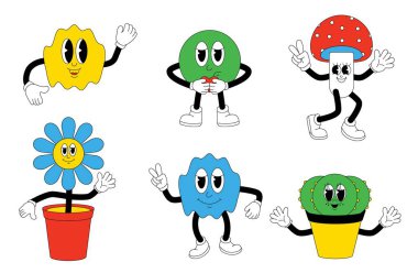 Groovy Hippie Sticker Retro Emoji Pop Art Vector Vintage Illustration.