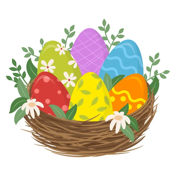 Easter Eggs Nest Vector Spring Illustration — Image vectorielle