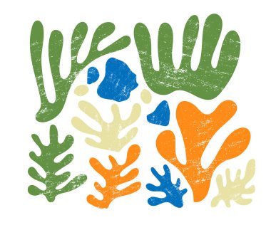 Kağıt Kesiği Biçiminde Matisse Geometrik ve Organik Şekiller. Logo, desenler, posterler, kapaklar ve kartpostallar oluşturmak için Çağdaş Çiçek Elementleri Vektörü