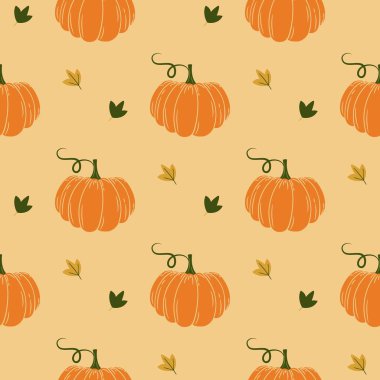 Renkli Balkabakları ve Sonbahar Yaprakları Kusursuz Şablon. Şükran Günü Hasadı Balkabağı Tatil Yemeği