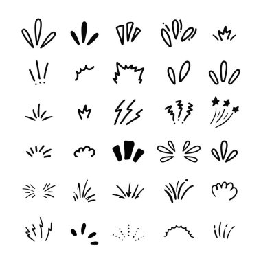 Doodle pop parlaklık çizgisi elemanları. Doodle Patlayan El Parıltı Çizim Patlaması. Dekoratif Güneş Patlaması Işını.