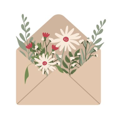 Posta Zarfı Mektubu. Kartpostal, kağıt mektup ve posta zarfı. Posta kartı şirin zarf vektör çizimi.