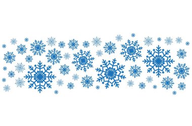 Beyaz Arkaplanda Mavi Kar Taneleri Sınırı. Mutlu Noeller ve Mutlu Yıllar Dekorasyonu.