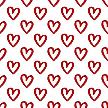 Kırmızı Kalpler Kusursuz Kalıp El Vektör Doodle Romantik Çizim Sembolleri Çizdi.