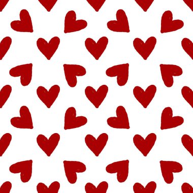 Kırmızı Kalpler Kusursuz Kalıp El Vektör Doodle Romantik Çizim Sembolleri Çizdi.
