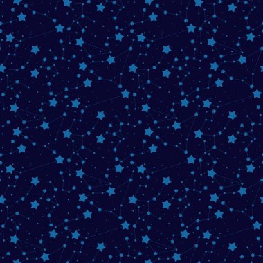 Yıldız ışığı takımyıldızları kusursuz desen vektör çizimi. Sihirli Gece yıldızlı gökyüzü tekrarlanan duvar kağıdı evren arkaplanı.