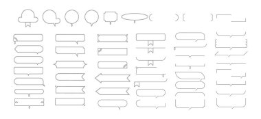 Bir dizi basit başlık çerçevesi. Konuşma baloncukları, daireler ve kareler gibi çeşitli türde bir çizgi çerçevesidir..