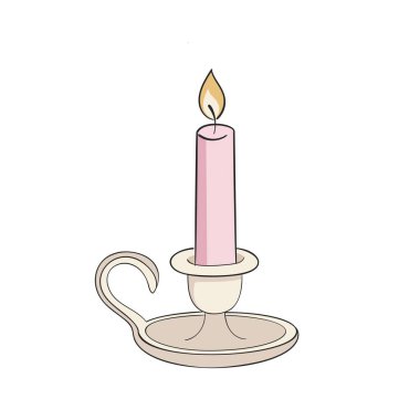 Şamdandaki mum. Ev dekorasyonu ve aksesuarlarını izole et. Daire ya da konut için romantik ya da atmosferik tasarım. El yapımı el işi ögesi