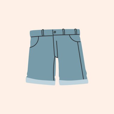 Sıradan kot şortlar. Kadınlar ve erkekler için modern kıyafetler. Düz vektör çizimi beyaz arkaplanda izole edildi