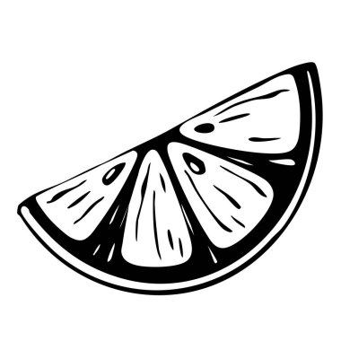 El yapımı limon dilimlenmiş siyah ve beyaz çizimi. Sulu Tropikal Organik Meyve Citrus