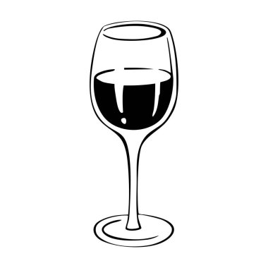 El yapımı şarap. Kalın çizgi vektör çizim çizim biçimi beyaz arkaplanda izole edildi. Bir şişe şarap ve bir kadeh şarap..