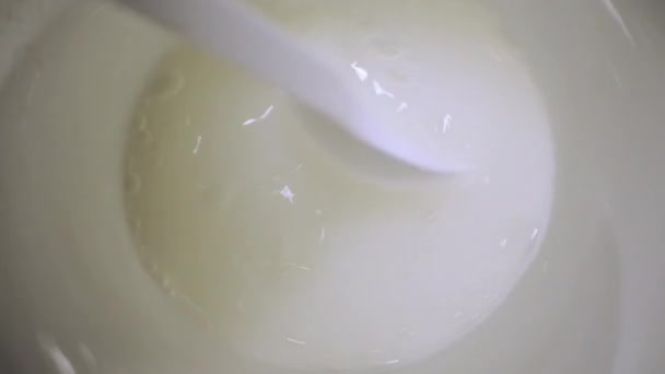 Person Mixes Powder Water Bowl Prepare Remedy Handle Flue Preparation — Vídeo de Stock