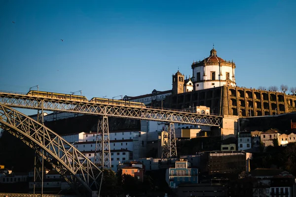 Vista Uma Ponte Dom Luis Bairro Histórico Porto Portugal — Fotografia de Stock