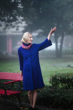 Parktaki bankın yanındaki mavi ceketli kadın.. 