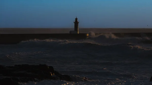 黄昏时的大西洋灯塔 葡萄牙波尔图 — 图库照片