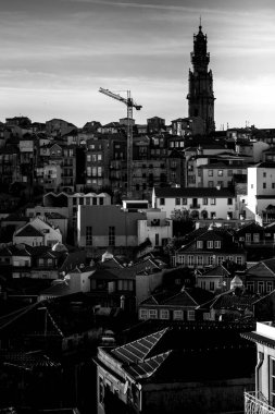 View of the Porto downtown, Portugal. Black and white photo.
