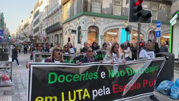 Porto Portugalia Mar 2023 Uczestnicy Protestu Unii Edukacyjnej Centrum Miasta — Wideo stockowe