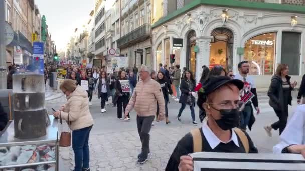 Porto Portugal Mar 2023 Deelnemers Aan Een Protest Van Onderwijsunie — Stockvideo