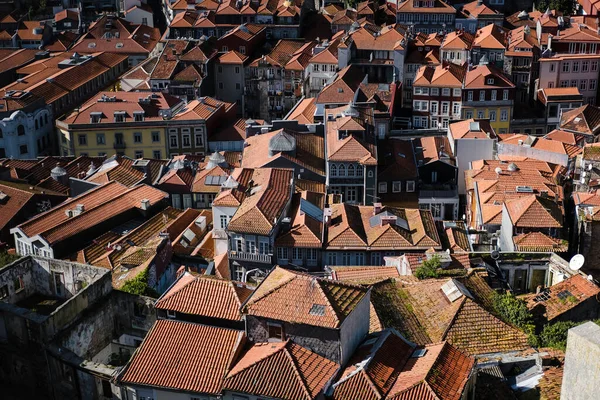 An overhead view of the rooftops of the old city, Porto, Portugal