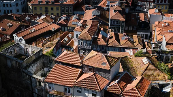 An overhead view of the residential buildings of the old city, Porto, Portugal.