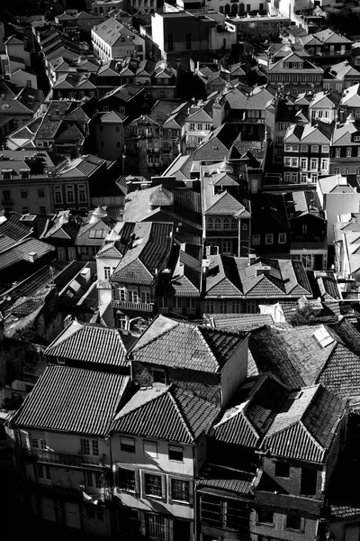 Pohled Střechy Centra Starého Porta Portugalsko Černobílá Fotografie — Stock fotografie