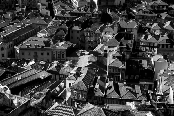 View Rooftops Center Old City Porto Portugal Black White Photo — Stock Photo, Image