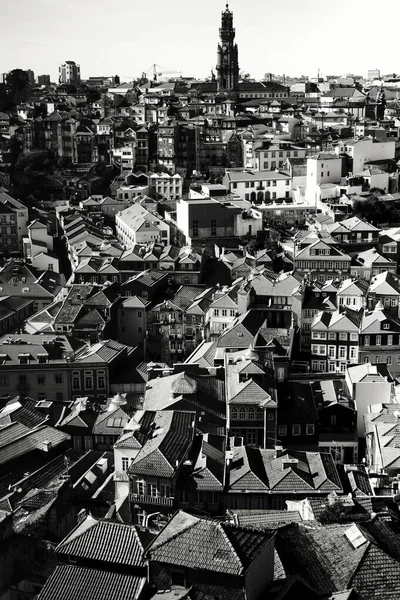 Вид Старый Центр Порту Португалия Сверху Черно Белое Фото — стоковое фото