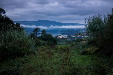 St. James Yolu 'ndan Pontevedra, İspanya' daki bir pastoral üzerine manzara. 