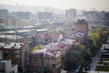 Erivan, Ermenistan 'daki evlerin hava görüntüsü.