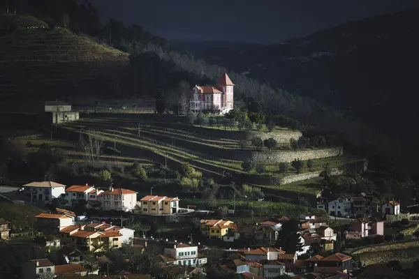Uitzicht Huizen Douro Vallei Bij Onweer — Stockfoto