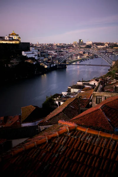 Вид Річку Дору Залізний Міст Дому Луїса Світанку Португалія Стокове Зображення