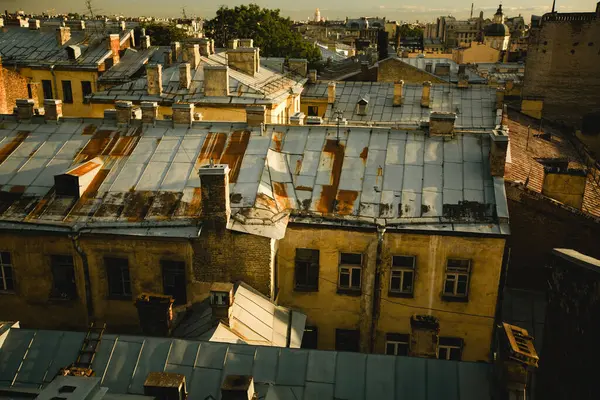러시아 페테르부르크의 도시의 지붕의 스톡 사진