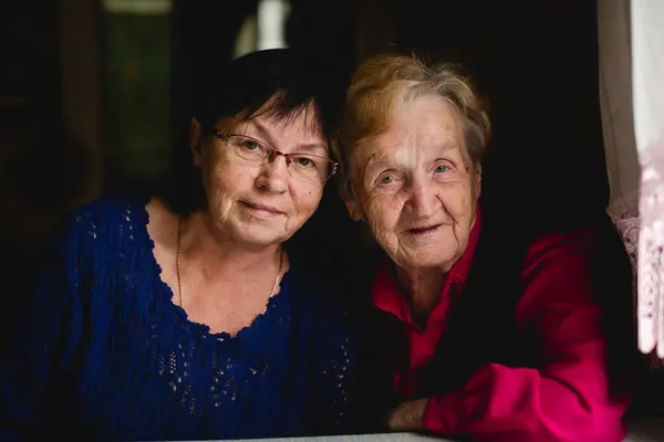 彼女の大人の娘と高齢女性のポートレート ストック画像