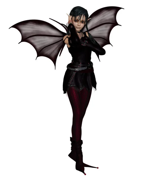 Gothic Halloween Fairy Black Pigtails Digitally Rendered Fantasy Illustration — Stock Photo, Image