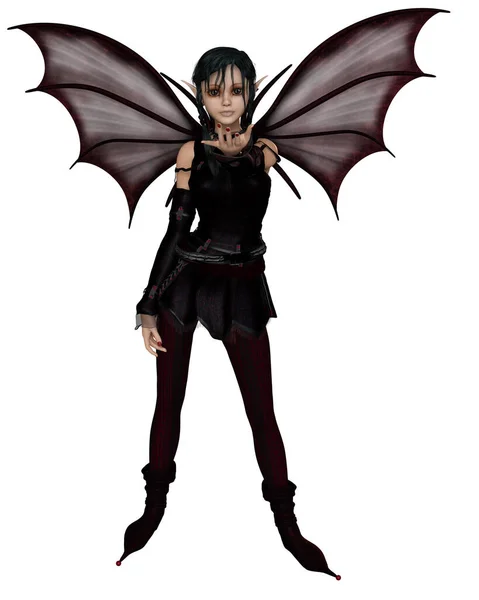 Gothic Halloween Fairy Black Pigtails Hand Outstretched Digitally Rendered Fantasy — Stock Photo, Image