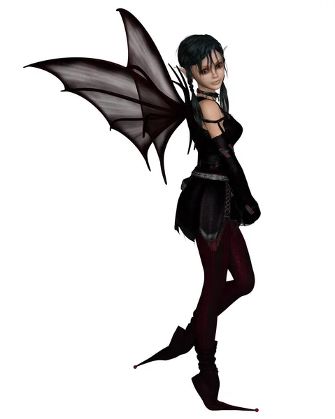 Gothic Halloween Fairy Black Pigtails Side View Digitally Rendered Fantasy — Stock Photo, Image