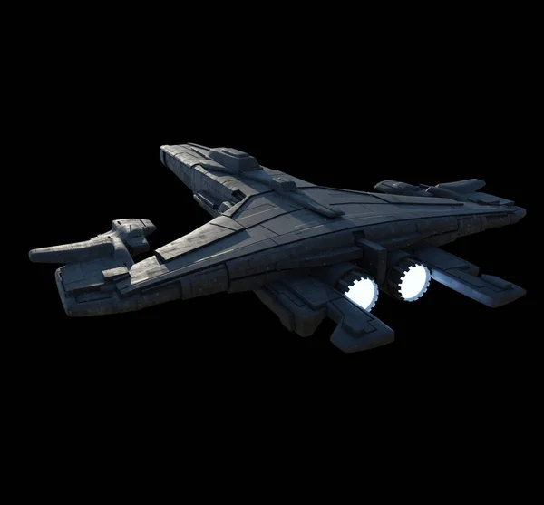 Fast Attack Statek Kosmiczny Czarnym Tle Widok Tyłu Cyfrowo Renderowane — Zdjęcie stockowe