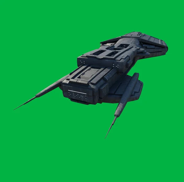 Medium Space Ship on Green Screen Background - Front View, 3d digitally rendered illustration